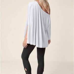 VENUS White Asymmetrical Off-The-Shoulder Flowy Cloak Top
